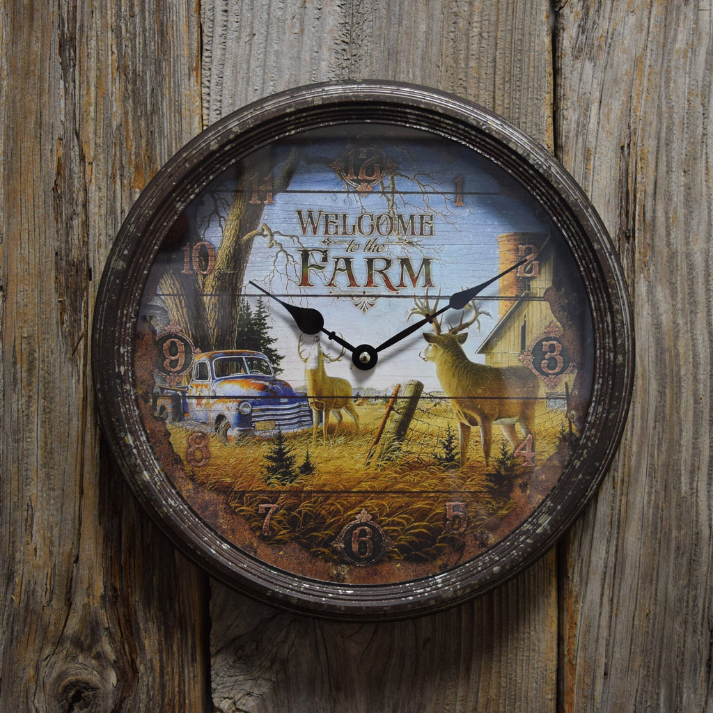 Clock 15-inch Rusted Style-Deer Scene