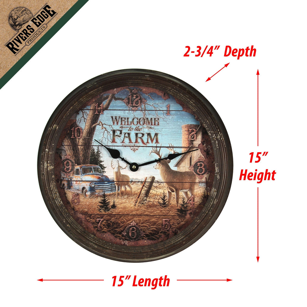Clock 15-inch Rusted Style-Deer Scene