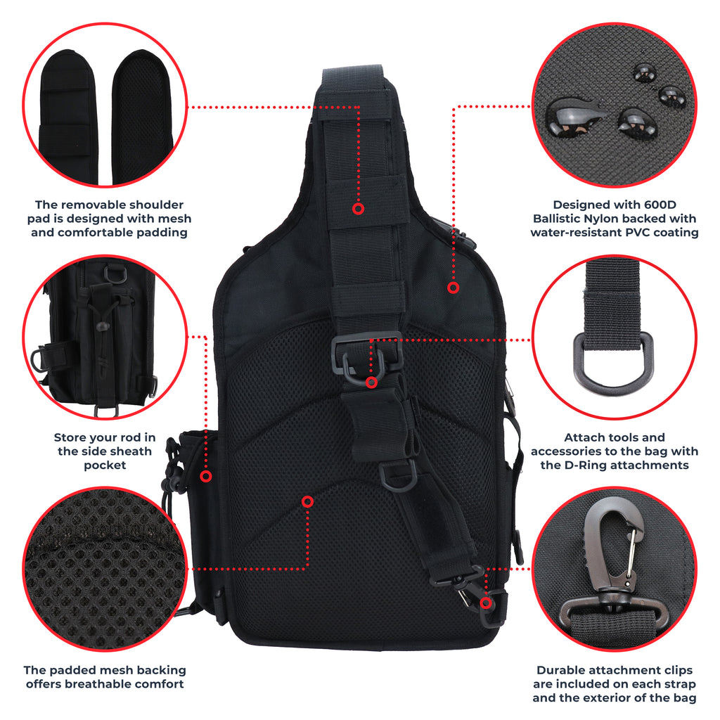 Osage River Deluxe Fishing Sling Bag 12-Inch-Black