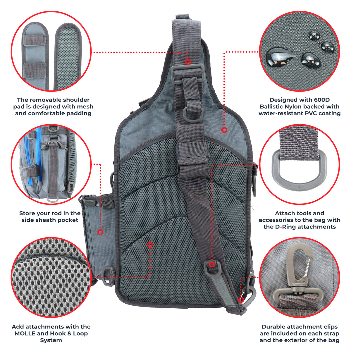Osage River Deluxe Fishing Sling Bag 12-Inch-Grey and Blue