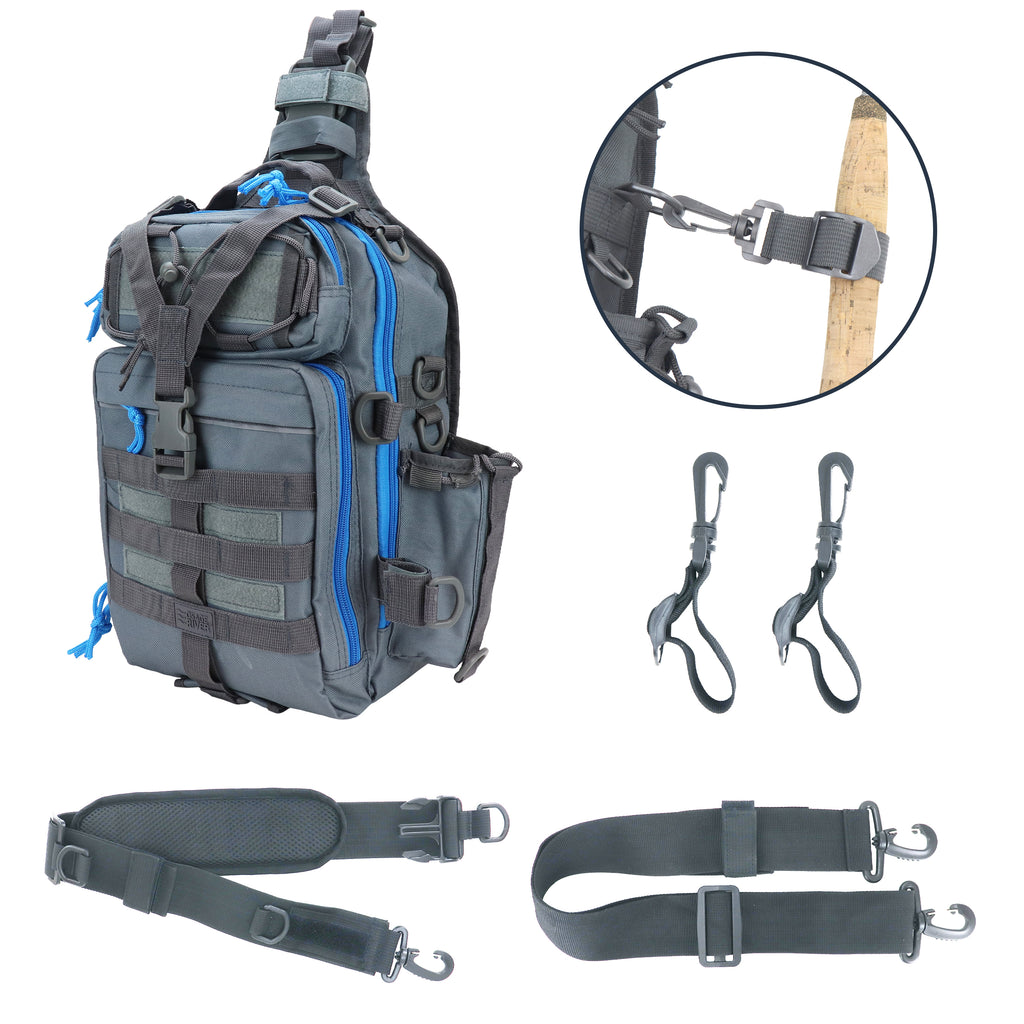 Osage River Deluxe Fishing Sling Bag 15-Inch-Grey and Blue