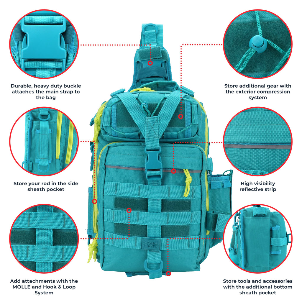 Osage River Deluxe Fishing Sling Bag 15-Inch-Green