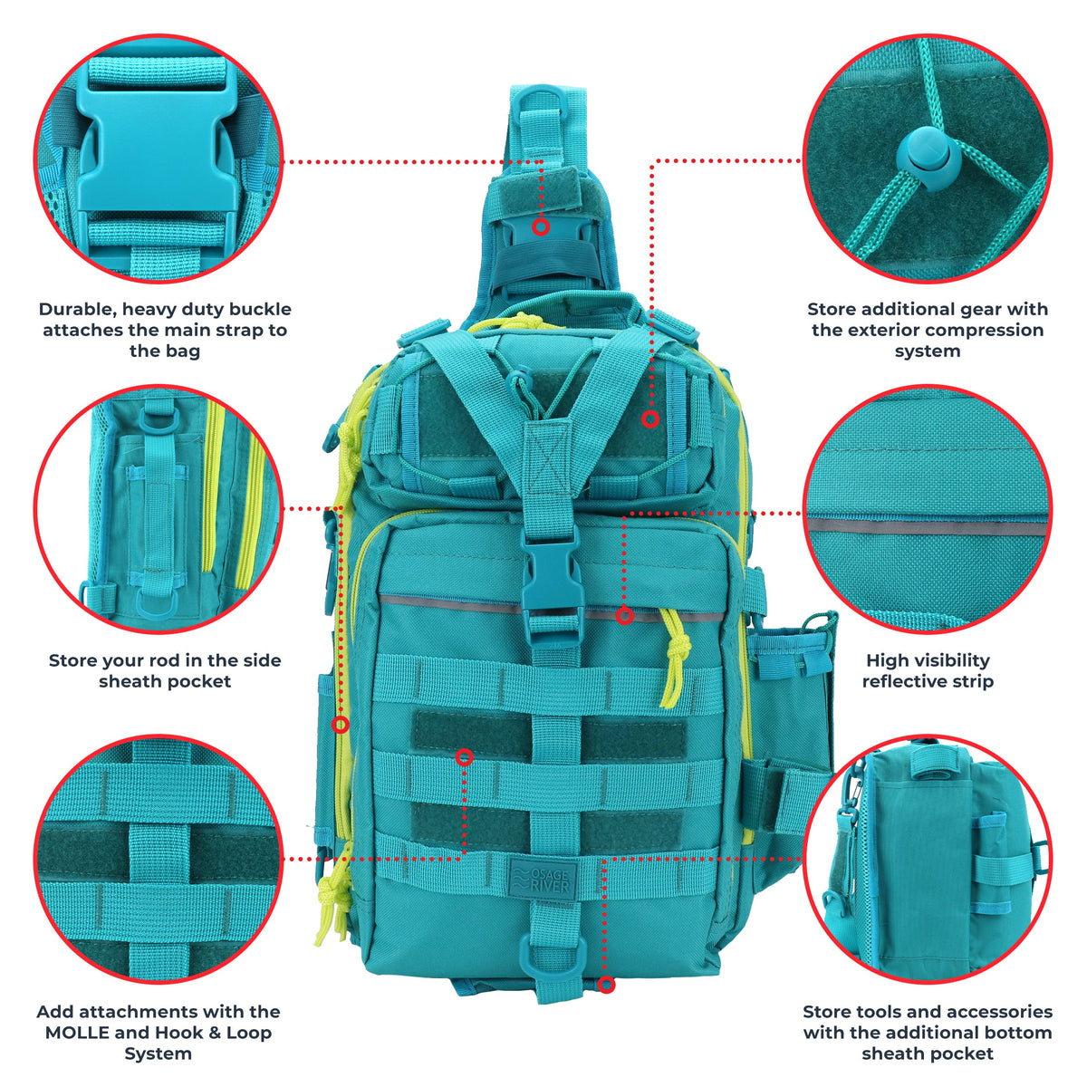 Osage River Deluxe Fishing Sling Bag 15-Inch-Green