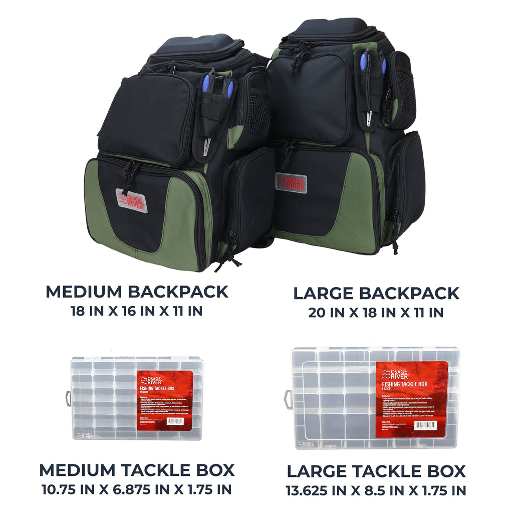 Osage River Ultimate Fishing Backpack w Tools and 4 Boxes-Medium-Olive