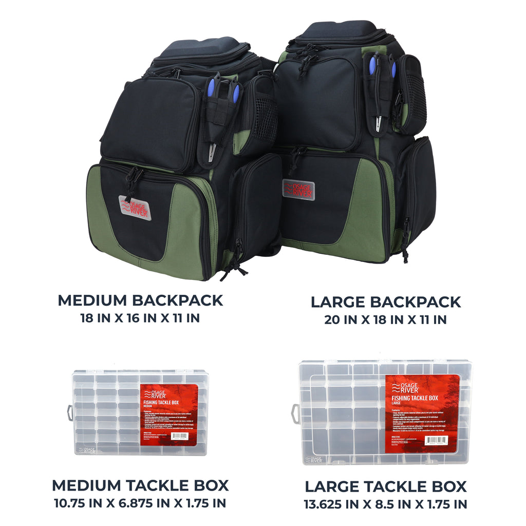 Osage River Ultimate Fishing Backpack w Tools and 4 Boxes-Large-Olive