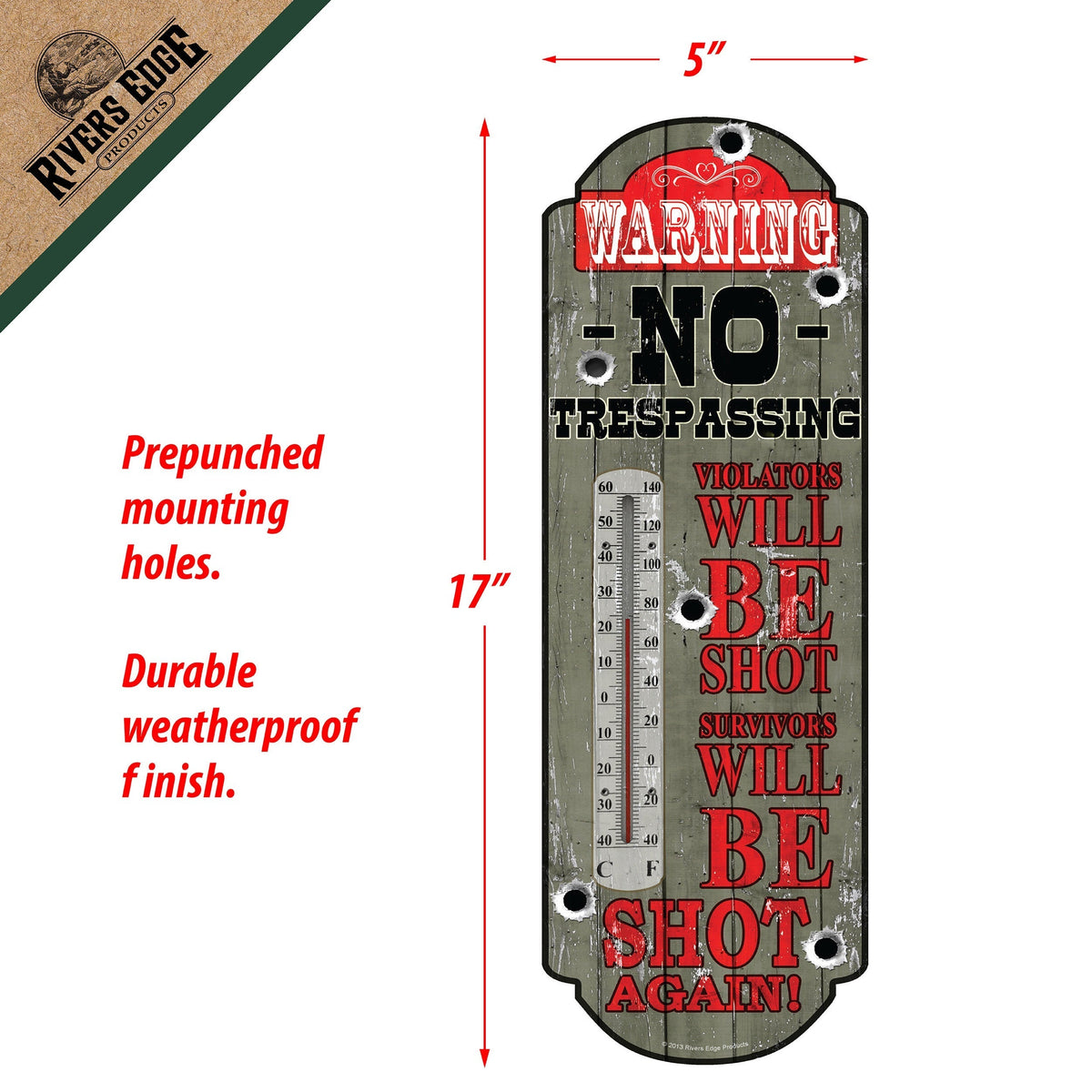 Tin Thermometer-No Trespassing