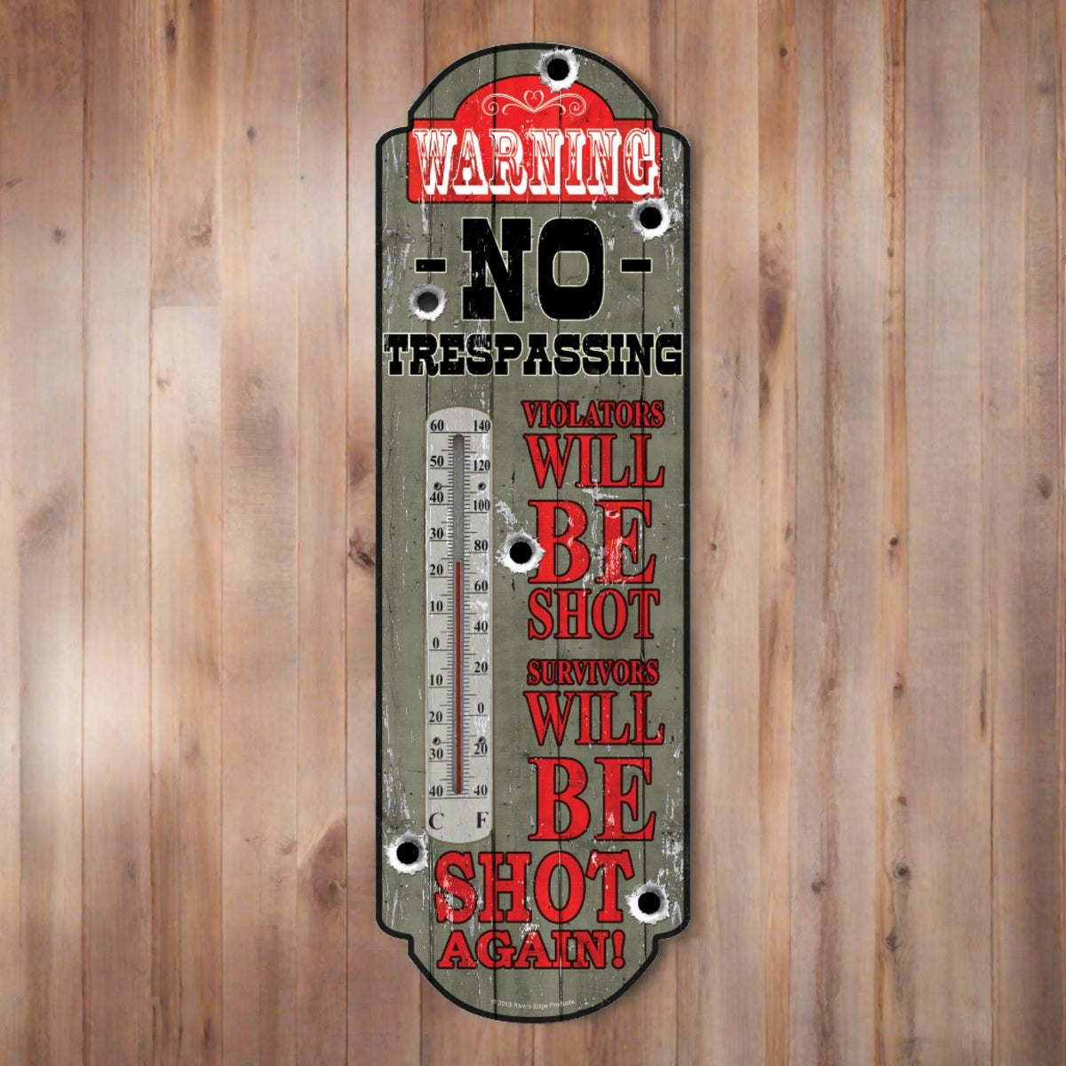 Tin Thermometer-No Trespassing