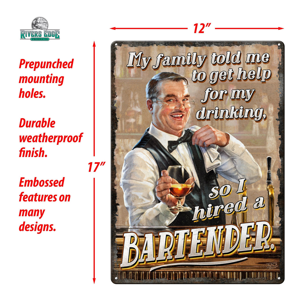 Tin Sign 12in x 17in-Hired Bartender