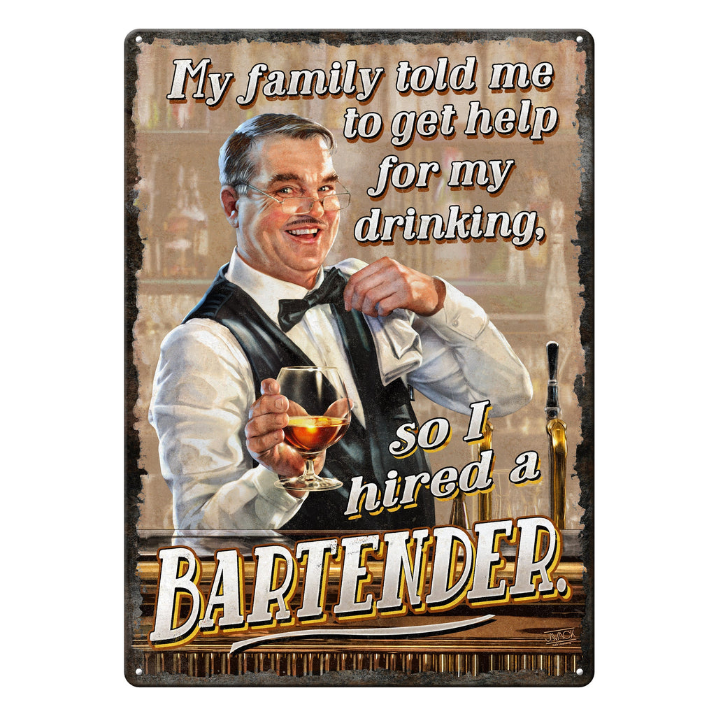 Tin Sign 12in x 17in-Hired Bartender