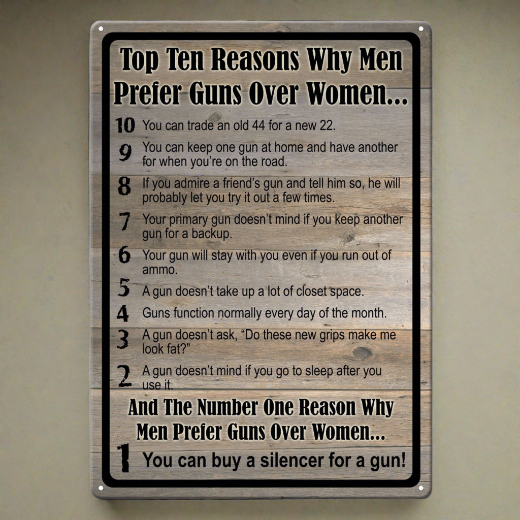 Tin Sign 12in x 17in-Gun over Women