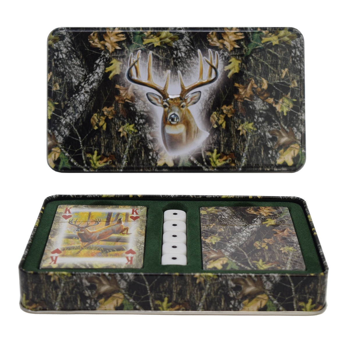 Playing Cards and Dice in Tin-Mossy Oak Deer