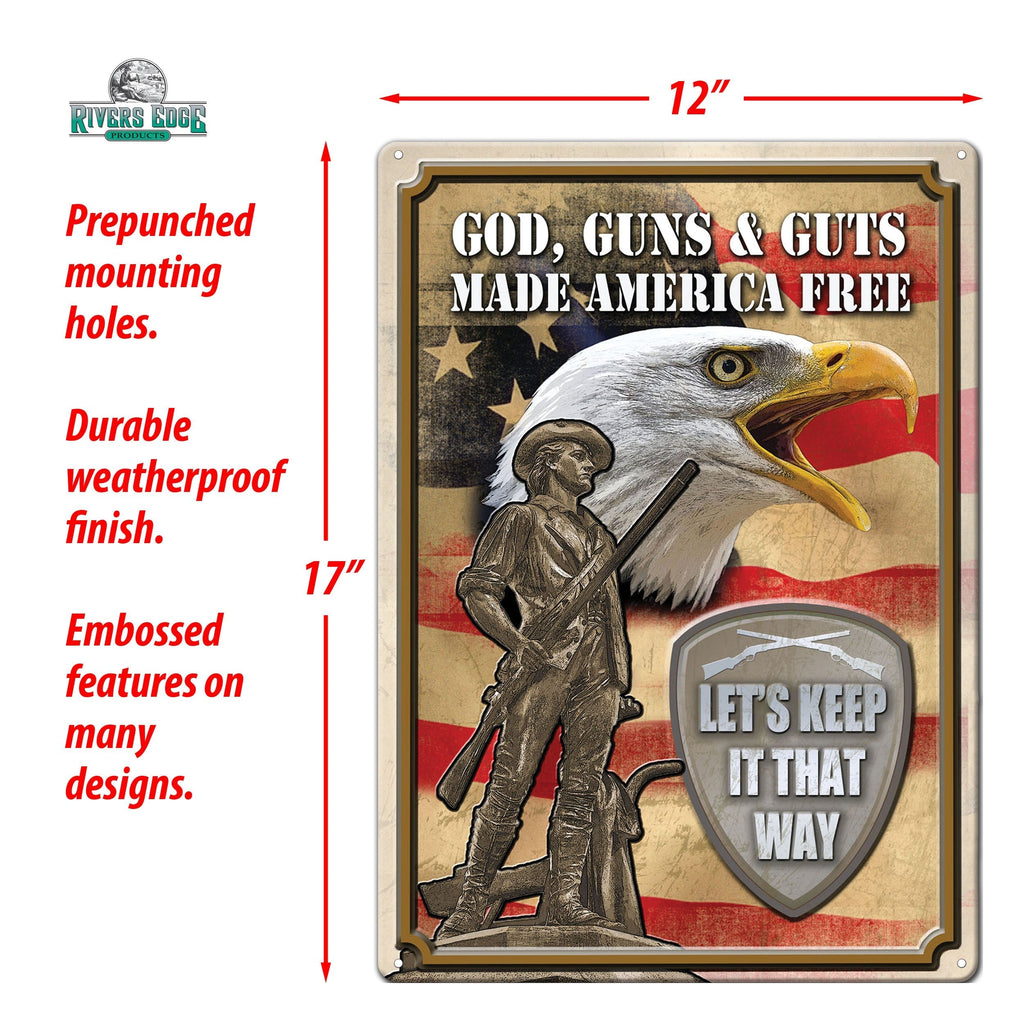 Tin Sign 12in x 17in-God Guns Guts
