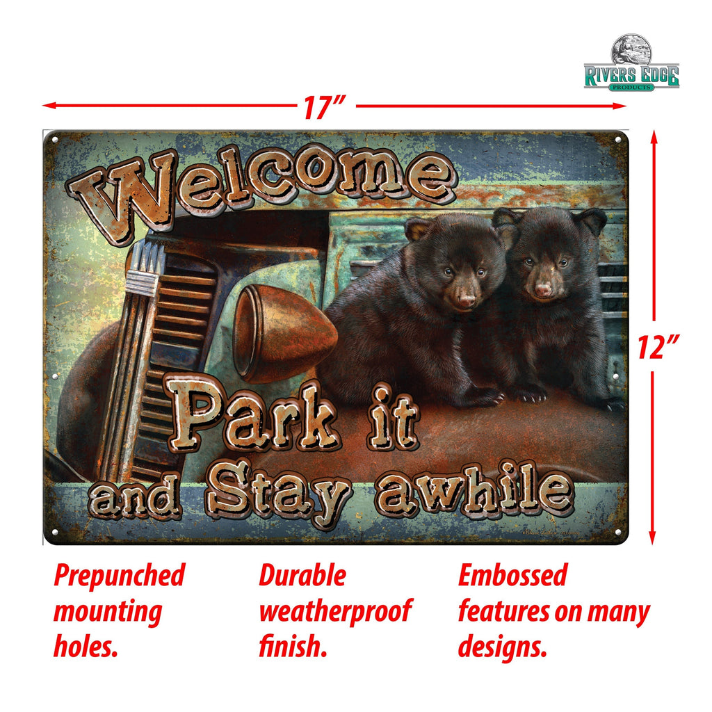 Tin Sign 12in x 17in-Park It Bear
