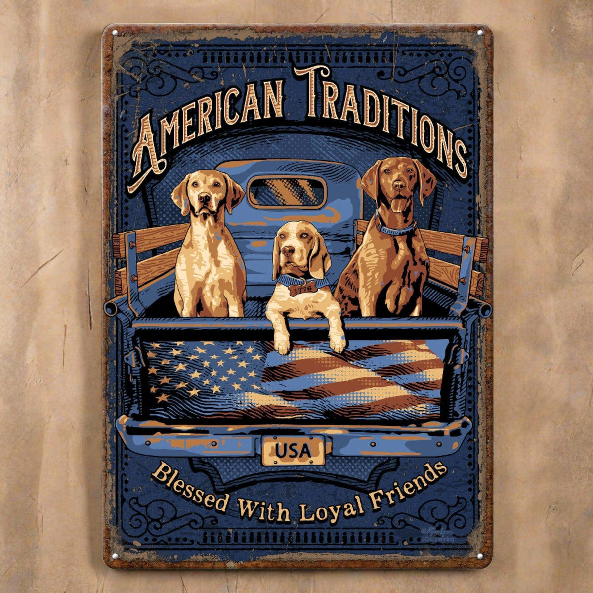 Tin Sign 12in x 17in-American Tradition Dogs