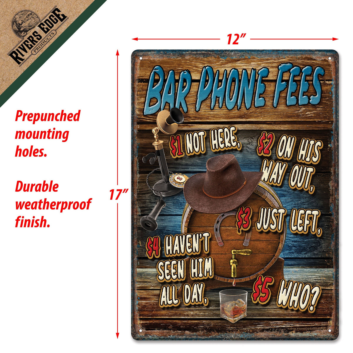 Tin Sign 12in x 17in-Bar Phone Fees