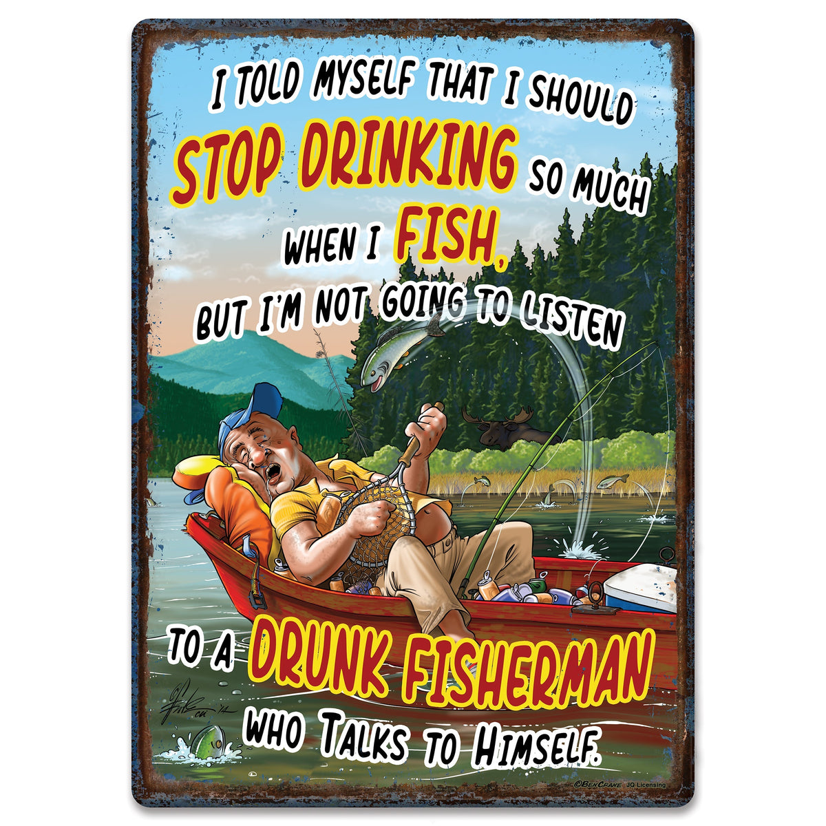 Tin Sign 12in x 17in-Fishing Drinking