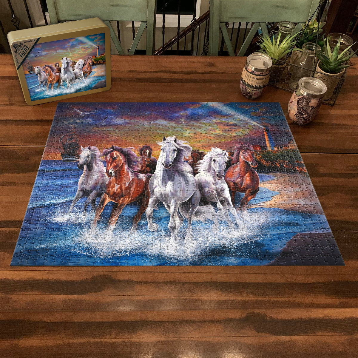 Puzzle in Tin 1000-Piece-Horses on Seashore