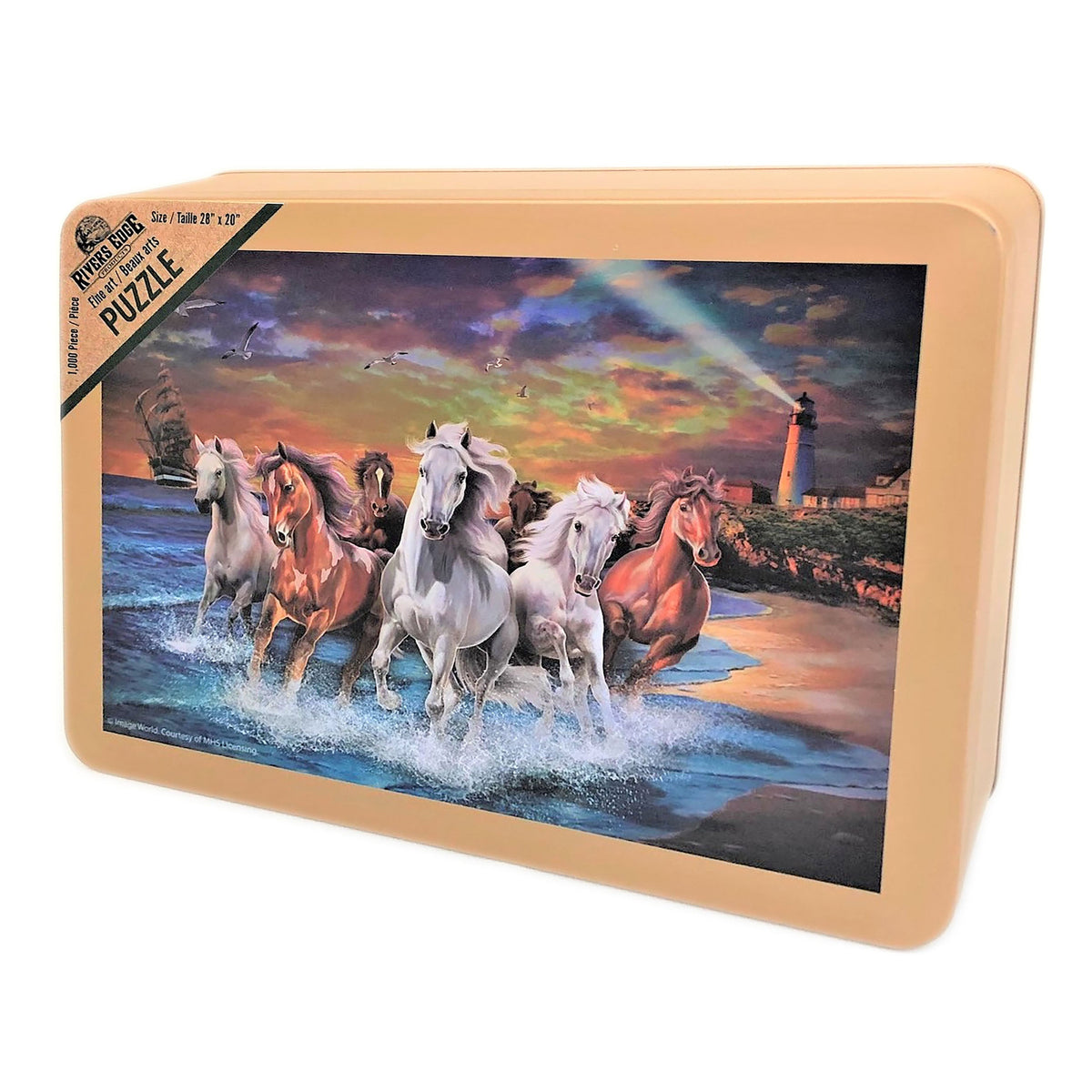 Puzzle in Tin 1000-Piece-Horses on Seashore