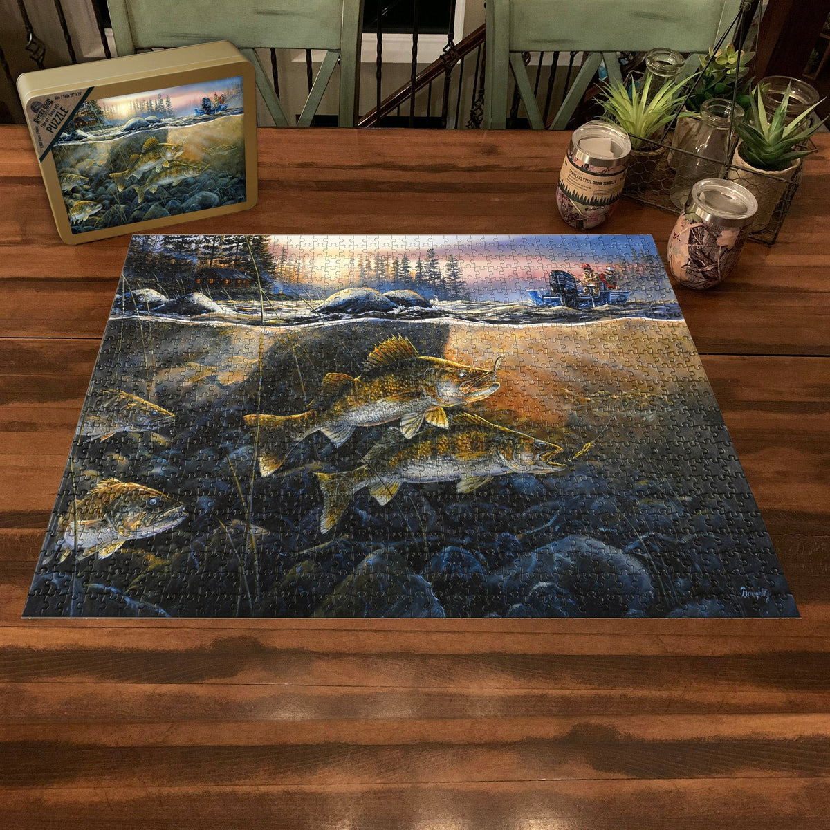 Puzzle in Tin 1000-Piece-Walleye on the Rocks