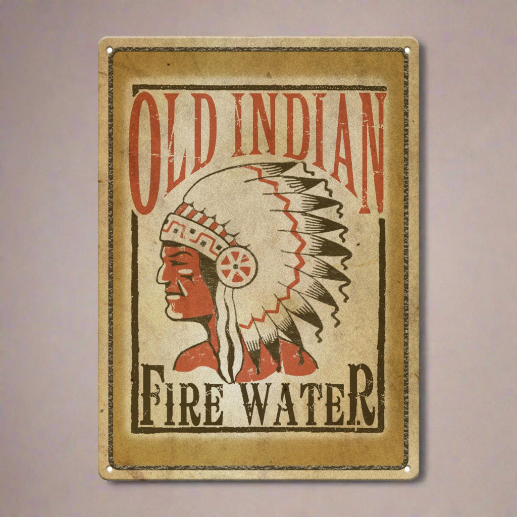 Tin Sign 12in x 17in-Old Indian Fire Water