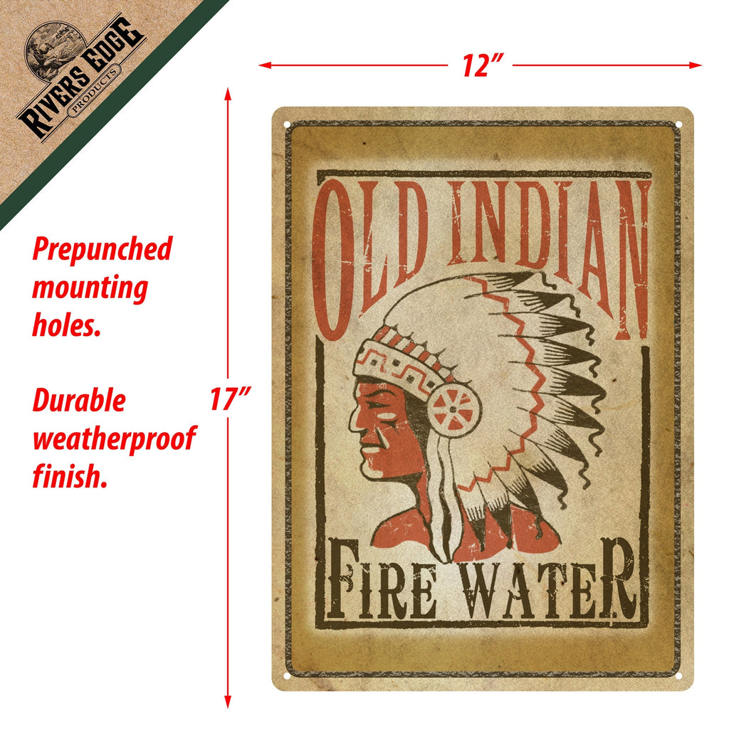 Tin Sign 12in x 17in-Old Indian Fire Water