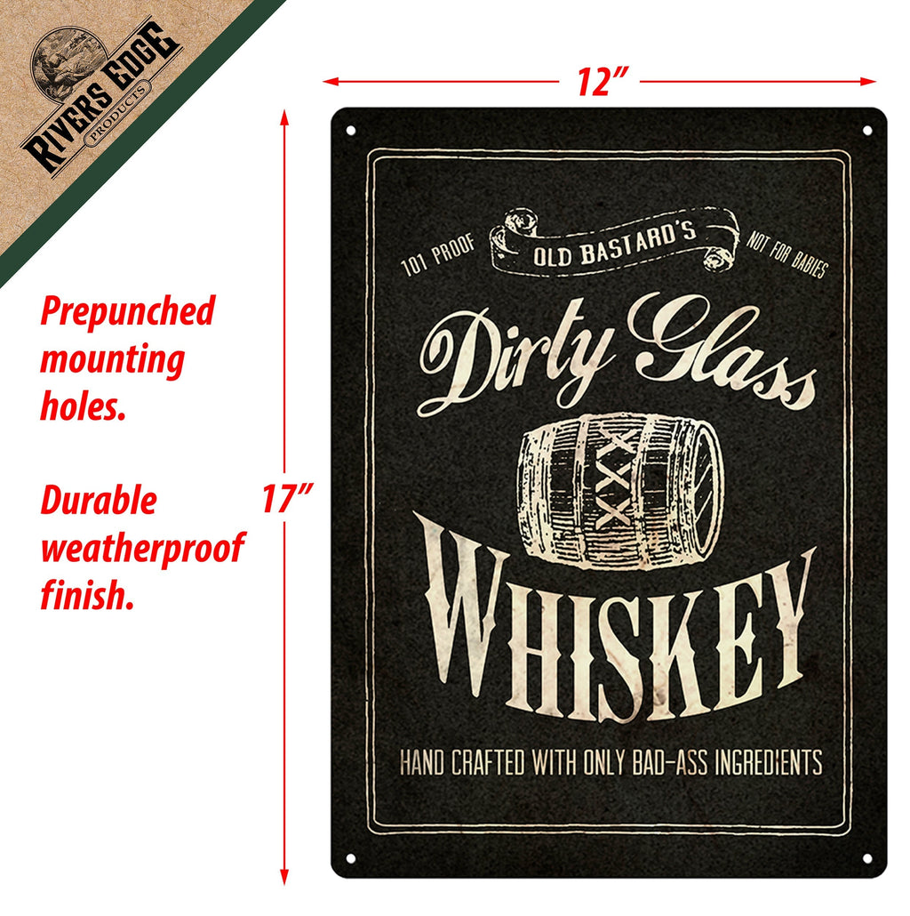 Tin Sign 12in x 17in-Dirty Glass Whiskey