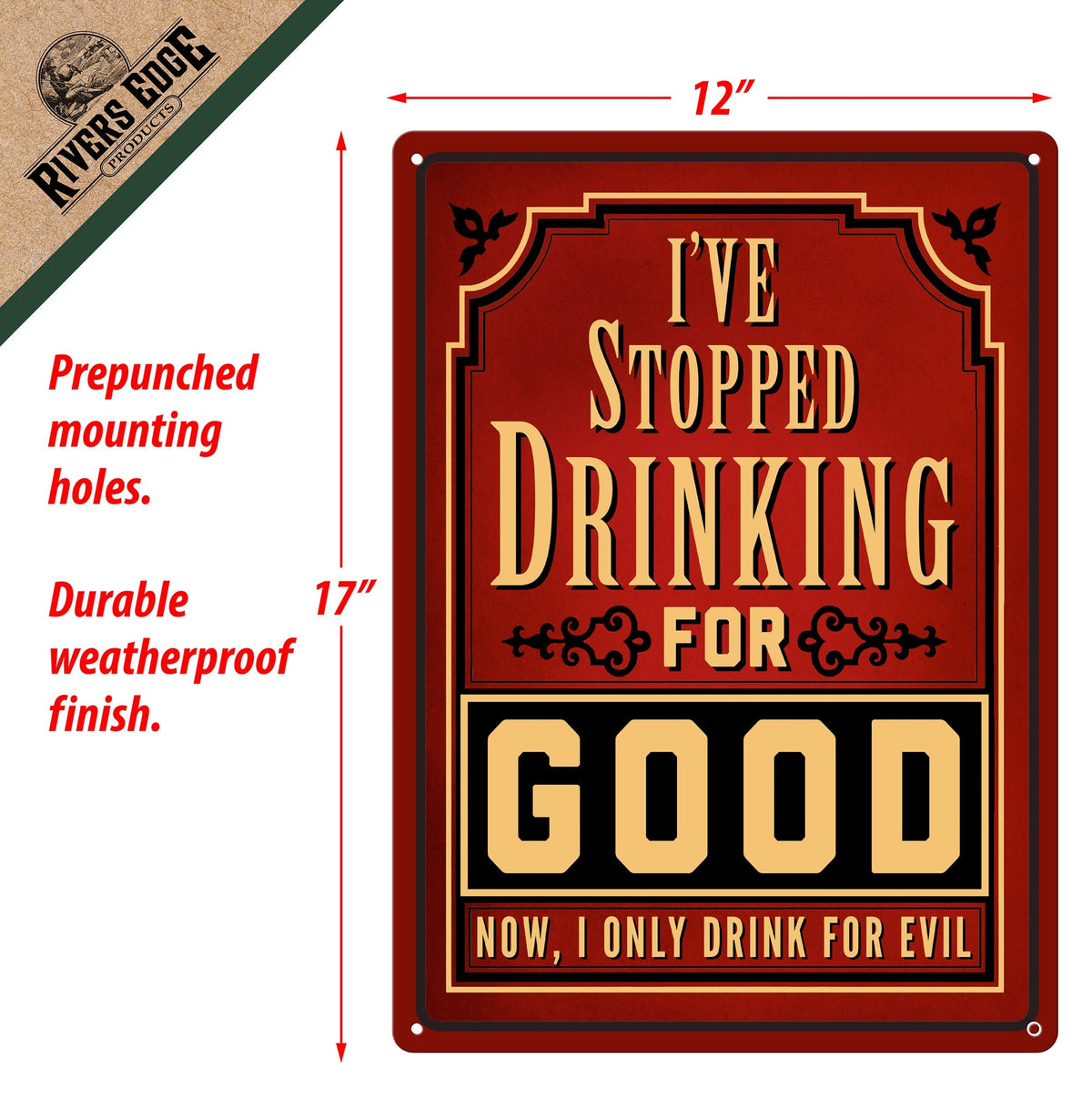 Tin Sign 12in x 17in-I Stopped Drinking For Good