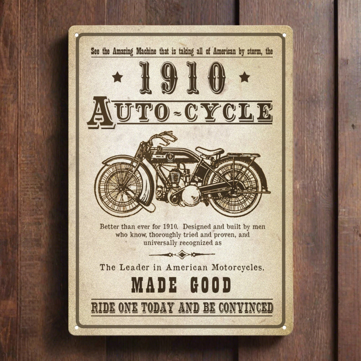 Tin Sign 12in x 17in-1910 Auto-Cycle