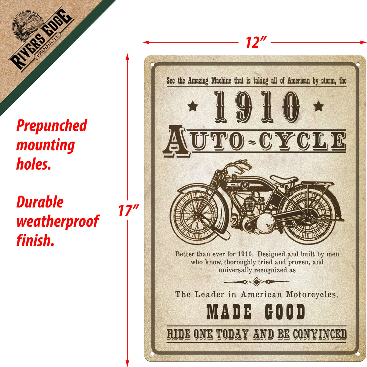 Tin Sign 12in x 17in-1910 Auto-Cycle