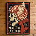 Tin Sign 12in x 17in-Skull Moto Club
