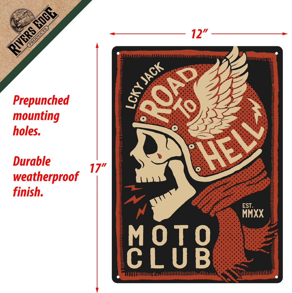 Tin Sign 12in x 17in-Skull Moto Club