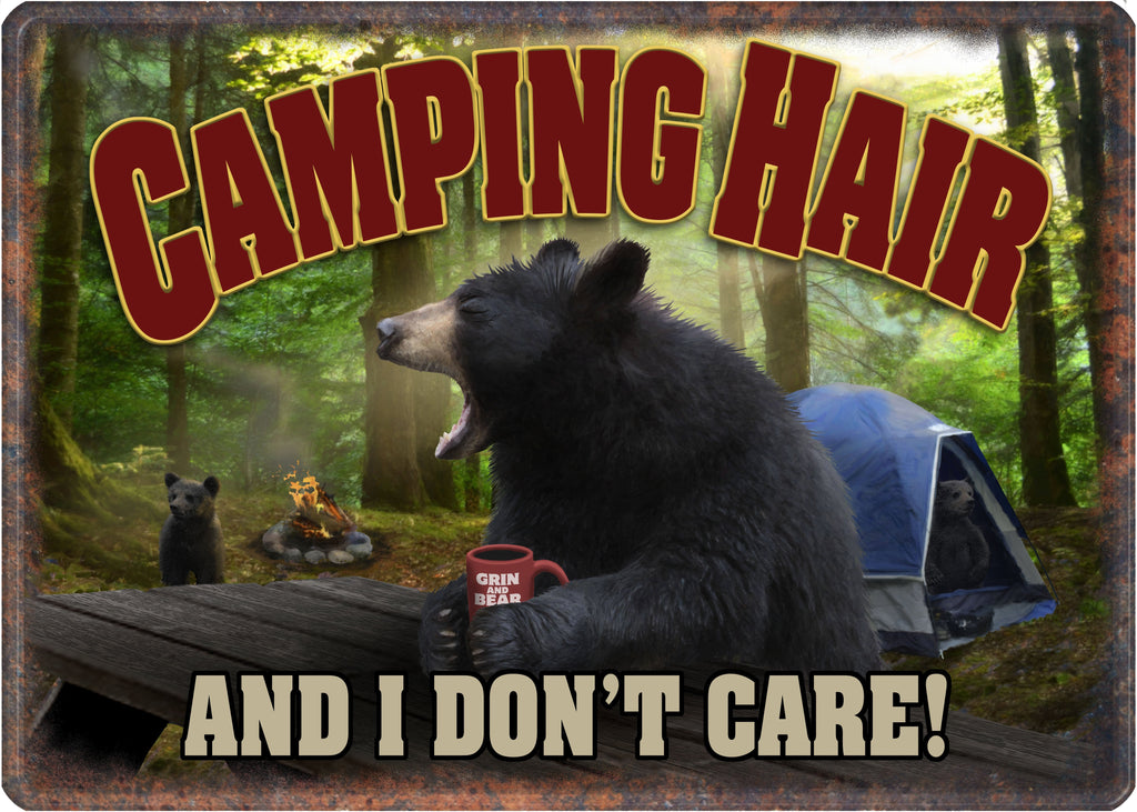 Tin Sign 12in x 17in-Camping Hair And I Dont Care
