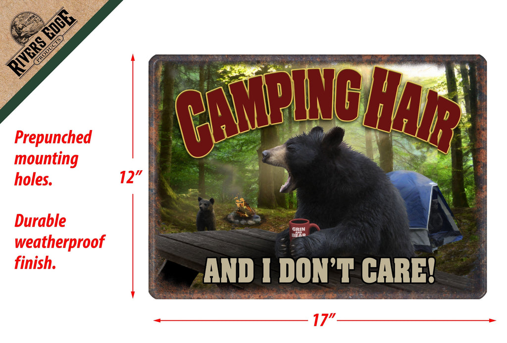 Tin Sign 12in x 17in-Camping Hair And I Dont Care