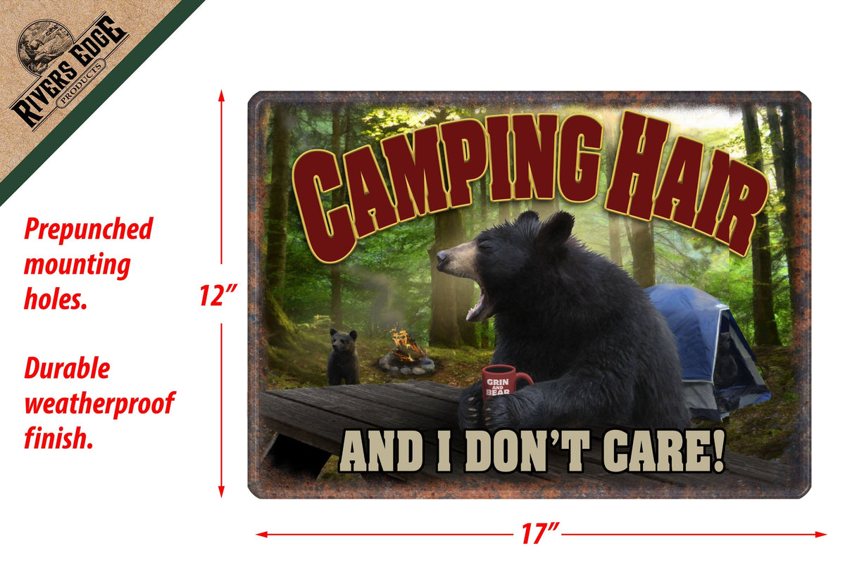 Tin Sign 12in x 17in-Camping Hair And I Dont Care