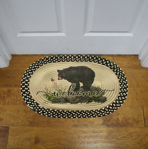 Braided Rug 26-inch Oval-Bear Butterfly Watching