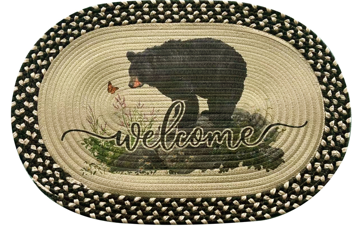 Braided Rug 26-inch Oval-Bear Butterfly Watching