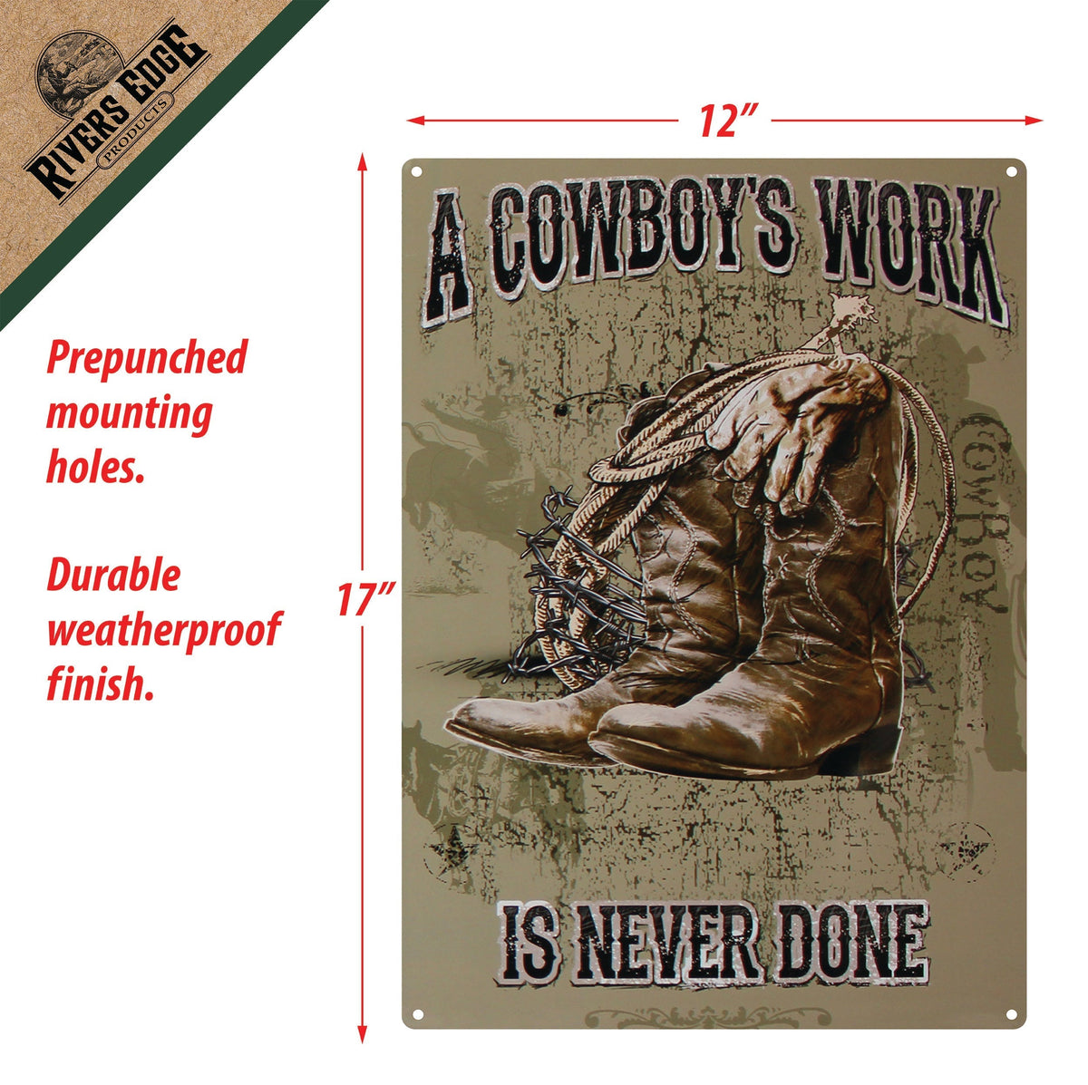 Tin Sign 12in x 17in-Cowboys Work