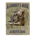 Tin Sign 12in x 17in-Cowboys Work