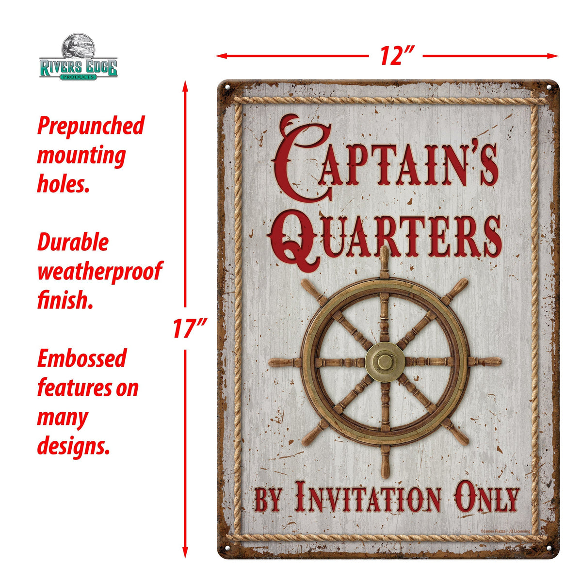 Tin Sign 12in x 17in-Captain's Quarters
