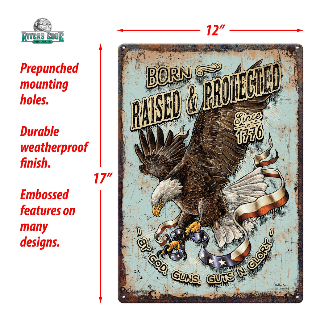 Tin Sign 12in x 17in-Born Raised and Protect