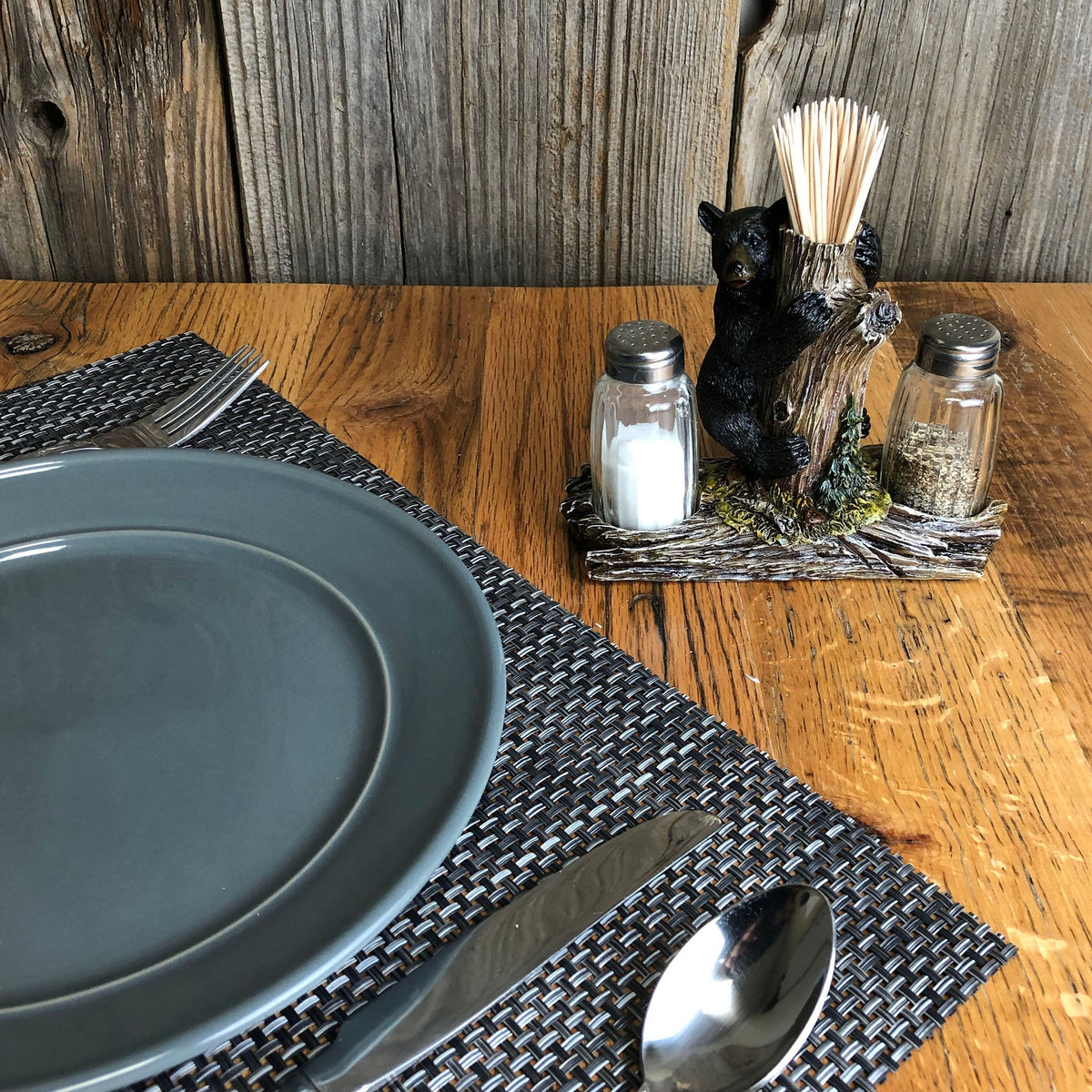 Salt and Pepper Shakers-Bear w Toothpick Holder