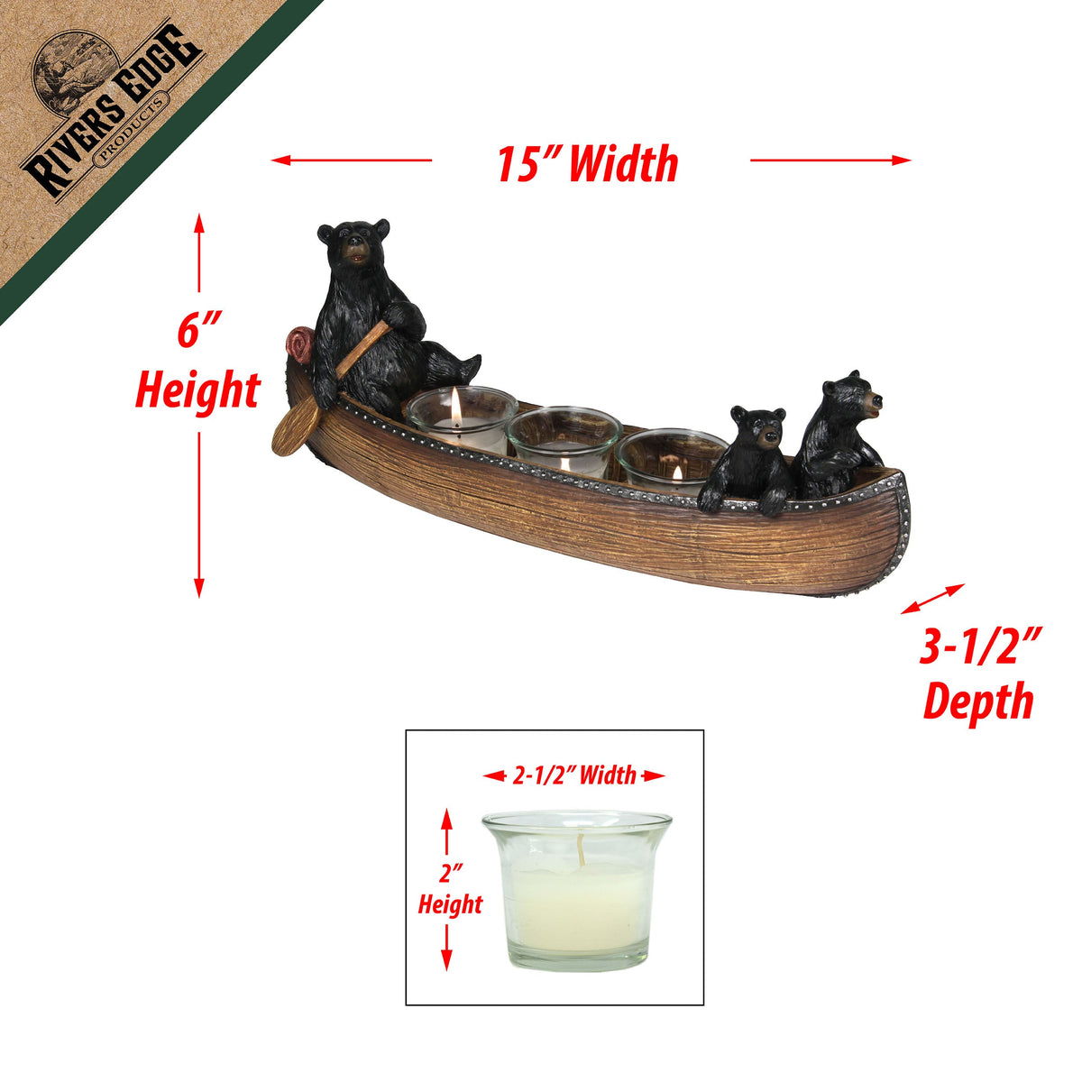 Candle Holder-Bears in Canoe 3 Piece