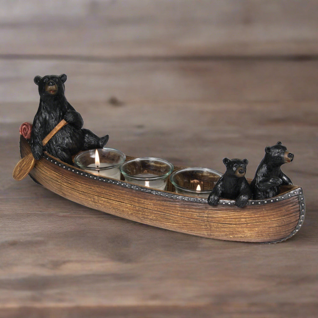Candle Holder-Bears in Canoe 3 Piece