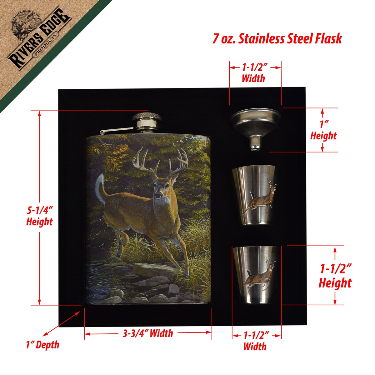 Flask and Shot Glass-Deer